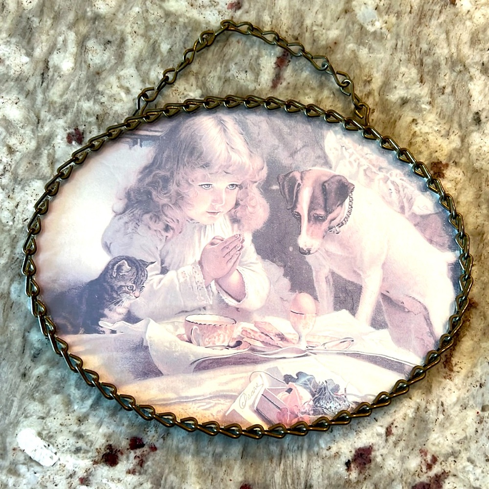 Vintage Victorian picture, prayer with Jack Russell